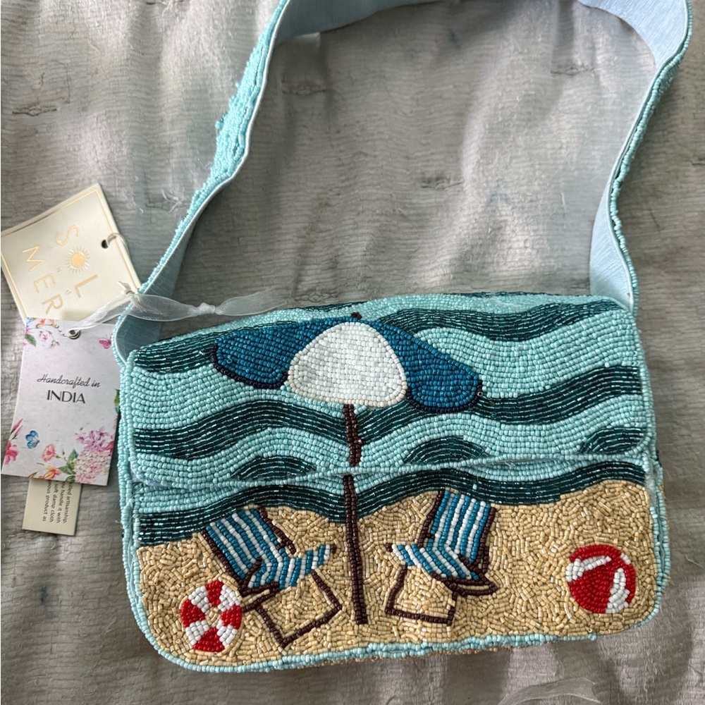 Beach Scene Beaded Bag